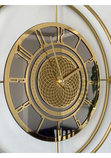 Bronz Aynalı Lavinya Exclusive - Chakra Dizayn - Gerçek Bronz Ayna - Metal Mobilya Duvar Saati Gold