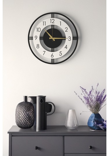 Dekoratif Yeni Modern Mintaka Ahşap Duvar Saati 48cm Siyah - Beyaz