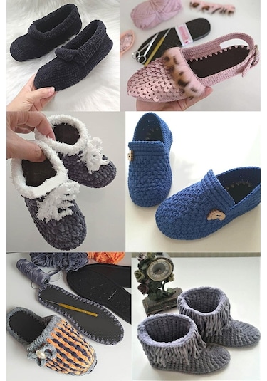 1 Çift Hobi Örgü Panduf Patik Tabanı Kaydırmaz -Eva- Yün Keçe 3 K (550662519)