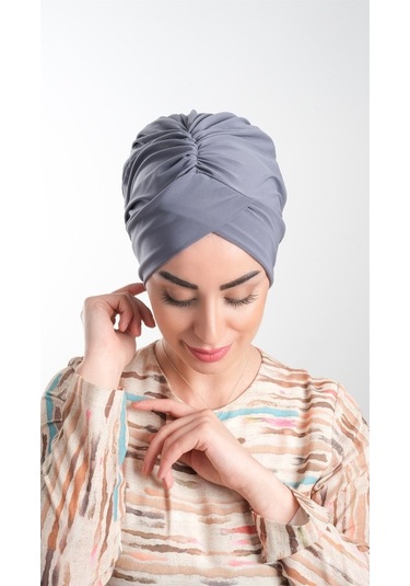 Gri Pratik Hazır Geçmeli Tesettür Bone Sandy Kumaş Büzgülü 2114_1 Gri