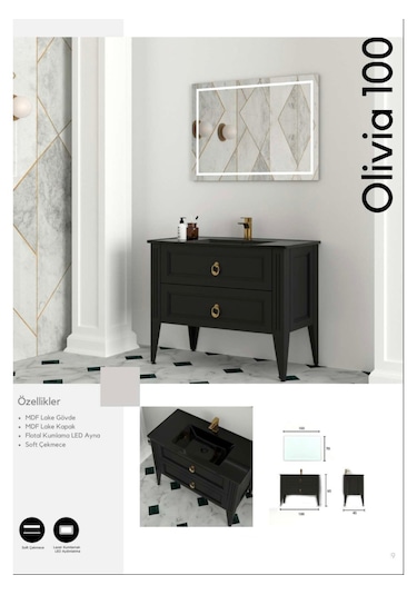 Evros Olivia 100 Cm Banyo Dolabı Siyah