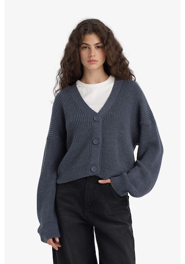 Defacto Regular Fit V Yaka Hırka U2052az25wnın179 Indigo