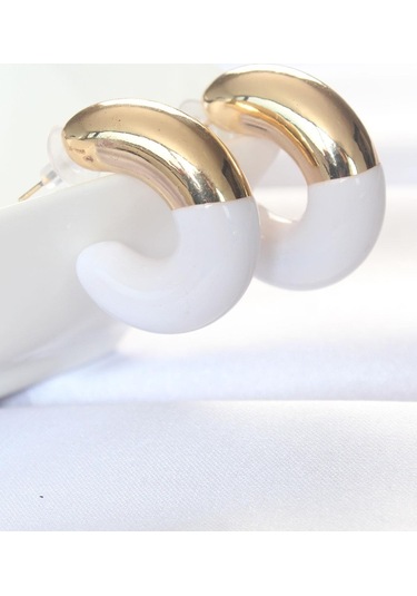 Ccb Beyaz Gold Çift Renk Küpe