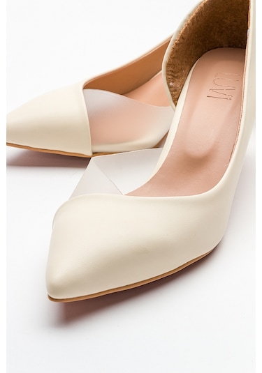 Luvishoes 353 Ekru Cilt Topuklu Kadın Ayakkabı Ekru