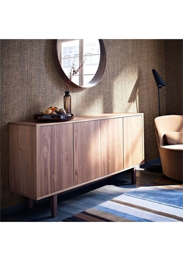 Stockholm Ayna, Ceviz Kaplama Yuvarlak Ayna Modern Şekilli Ceviz