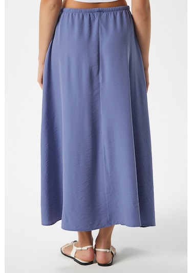 Kadın Trend Modal Serin Kumaş İndigo Bel Lastikli Cepli Rahat Kalıp Uzun Etek