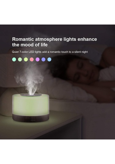 Aromaterapi Esansiyel Yağı Difüzör, 500ml Ultrasonik Aroma Ayarlanabilir Sis Modu İle Serin Sis Nemlendirici, Susuz Otomatik Kapatma Ve Uzaktan Kumanda, 7 Renk Değiştiren Led Gece Işıkları Ev İçin