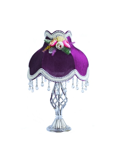 Mürdüm Kadife Kaplı Krom Kaplama Burgu Ayak Çiçek Dekorlu Abajur 50 x 30 cm Ab0066 Dekovien Diğer