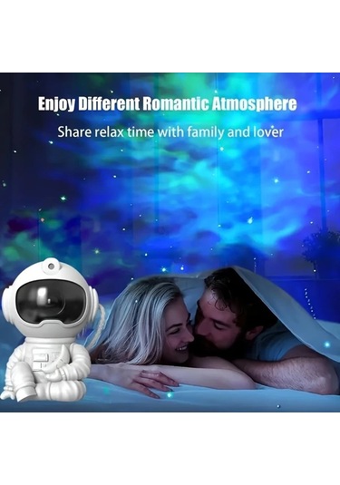Honeybeeshop Beyaz Tunpahcon Modern Led Galaksi Projektoru Usb Yildizli Gokyuzu Gece Lambasi Uzaktan Kumandali Hareketli Astronot Tasarimi Yatak Odasi Dekoru Beyaz