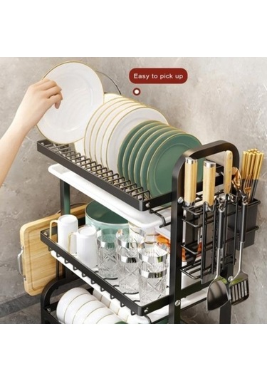 Pazly Paslanmaz Çelik Bulaşık Drenaj Rafı, Chooplastik Kesme Yay Tutucu, 3-4 Kişilik Aile, 42x23.2x41cm Diğer