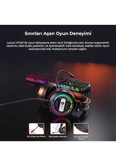 Lecoo HT401 Kablolu USB 2.0 RGB Mikrofonlu Kulak Üstü Gaming Kulaklık