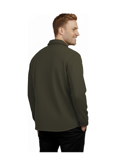 Deepsea Erkek Haki Likralı Rahat Kalıp Cepsiz Kaşe Ceket Çıt Çıtlı, Esnek Şık Model Ceket 0760 Haki