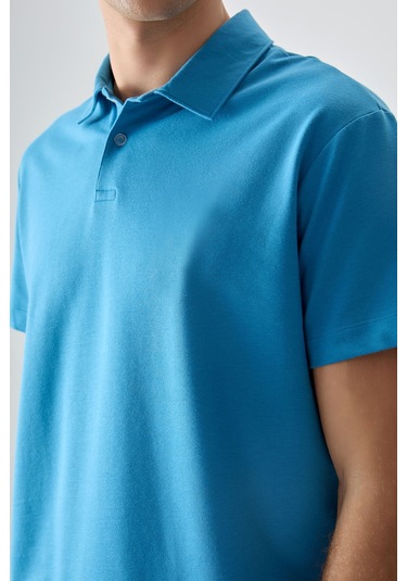 Tommy Life Petrol Mavi Pamuklu Kalın Yumuşak Dokulu Polo Yaka Oversize Fit Basic Erkek T- Shirt - 88381 Petrol Mavi