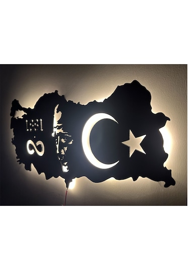 Özel Atatürk Ve Türkiye Haritası Led Işıklı Tasarım Tablo Ahşap D