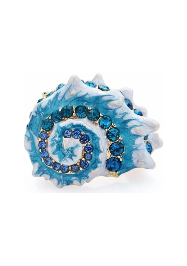 Solfera Mavi Deniz Kabuğu Okyanus Resif Zirkon Taşlı Yaka Iğne Broş Rz098