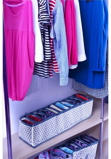 5 Adet 11 Bölmeli Large Puantiyeli Mavi Beyaz Çekmece Ve Dolap Içi Akordiyon Organizer Mavi