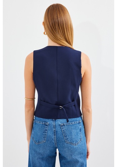 6796 Kısa Dokuma Yelek - Lacivert Lacıvert