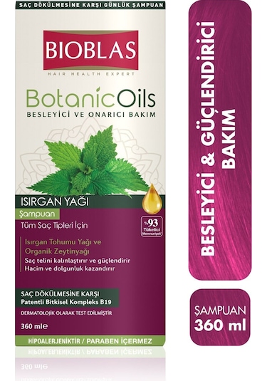 Bioblas Botanic Oils Isırgan Organik Zeytinyağı Şampuan 360 ml - Dolgunlaştırıcı, Saç Dökülmesine Karşı