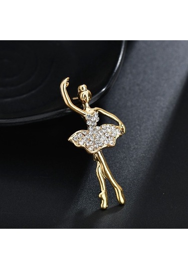 Sones Kristaller Çiçek Etek Bale Dansçısı Balerinler Broş Altın