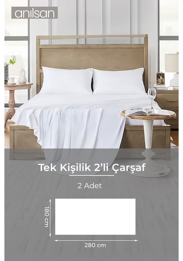 2'li Lastiksiz Düz Beyaz Çarşaf %100 Pamuk Çift/tek Kişilik ,63tel Beyaz