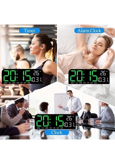 Willowhaven Beyaz Mavi Ekranlı 10 İnç Büyük Dijital Saat Alarmlı Termometreli Dekoratif