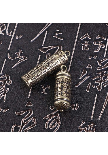 Taşınabilir Oyma Yazıtlar Silindirik Kutu Pirinç Anahtarlık Seyahat Hap Kutusu Kolye Kolye Ucu İlaç Hap Kutusu Budist Kolye Ucu 2,