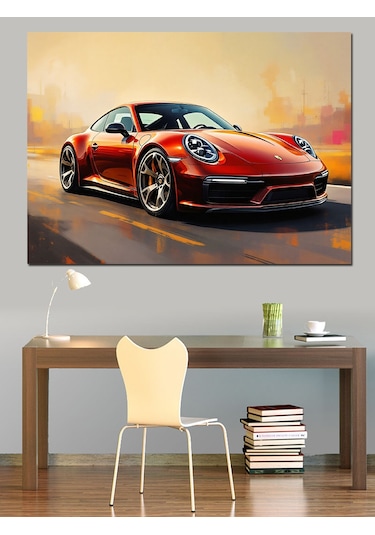 Kırmızı Spor Araba Portresi Dekoratif Kanvas - Mdf Ahşap Tablo