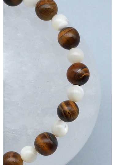 Alibaba Doğaltaş Kaplan Gözü - Sedef Doğal Taş Makrome Örme Bileklik Çok Renkli