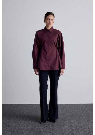 Bel Ayarlamalı Gömlek Bordo Bordo