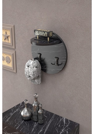 Askılık Duvar Elbise Askılığı Portmanto Üstü Siyah Mermer Desen Diğer