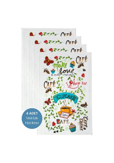 4lü Paket Baskılı Beyaz Mutfak Havlusu Modeli Make Love