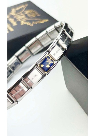 Yıldızlı İtalyan Nom Bileklik İçin Çelik Charm, Gümüş Renk Bileklik Dahil Değildir Gümüş