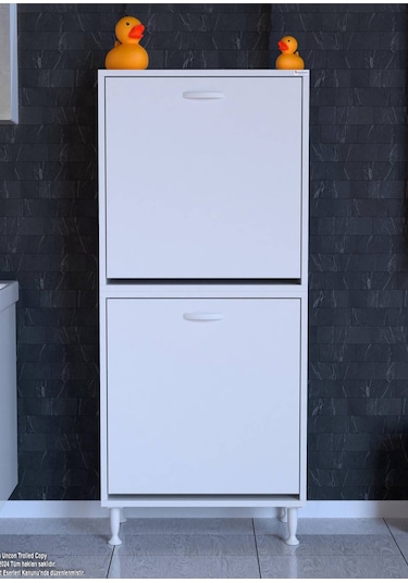 60x138x32,5 Cm Gizli 2 Göz Minimalist Akıllı Sepetli Çok Amaçlı Dolap Mutfak Dolabı Beyaz