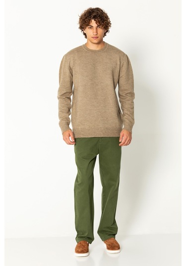 Erkek Kaşmir Dokulu Bisiklet Yaka Şık Triko Kazak Vizon