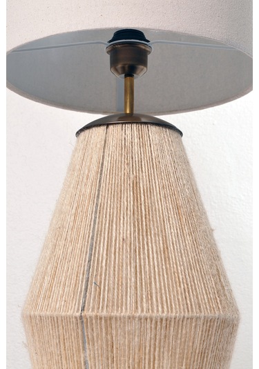 Buldan Bezi Başlıklı El Yapımı Jüt Abajur Koyu Krem