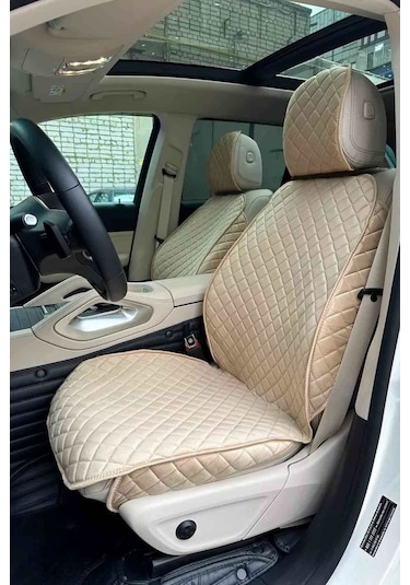 Tay Tüyü Terletmez Kumaş Oto Koltuk Kılıfı 2 Ön Koltuk Seti - Krem