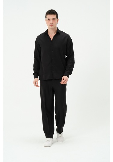 Erkek Oversize Keten Uzun Kol Dört Gömlek Haki