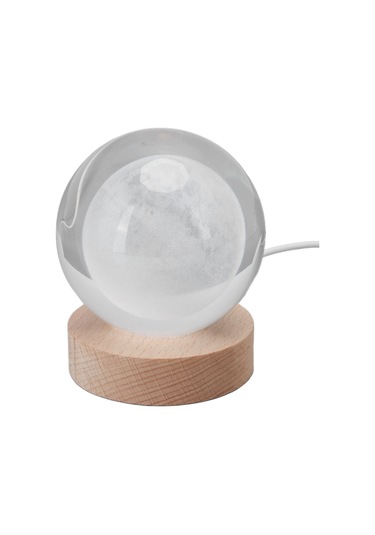 Shineyee 8cm Kristal Top + 7cm Ahşap Tabanlı Ay 3d Iç Gravürlü Led Akıllı Aydınlatıcı Masaüstü Dekoratif Hediyelik Lambader Sıcak Işık Diğer