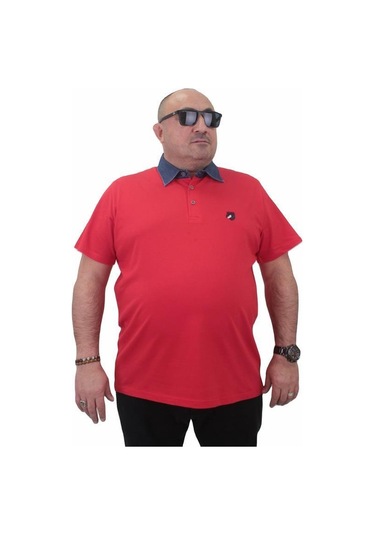 Starbattal Büyük Beden Polo Kot Yaka Tişört 23420 Kırmızı-Kırmızı