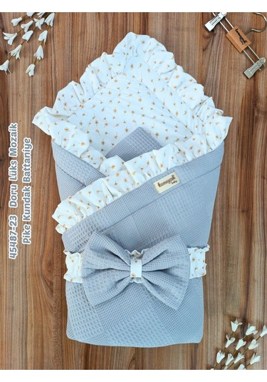 Pike Bebek Battaniyesi Dış Kundağı %100 Pamuklu Çiçek Desenli Yenidoğan Hastane Çıkışı Mevsimlik Gri