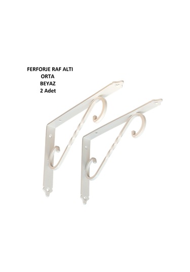 Ferforje Raf Altı, Orta, Beyaz, Vidalar Dahil, 2 Adet Beyaz