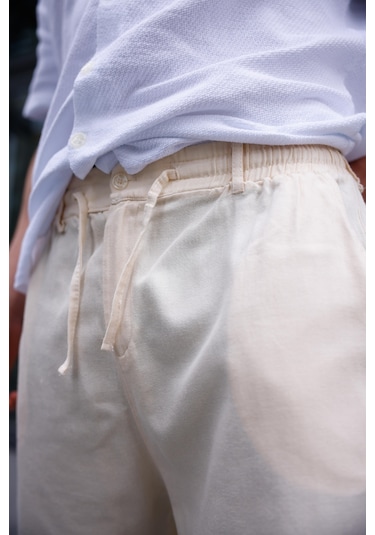 Keten Baggy Bej Renk Erkek Pantolon-1762 Bej