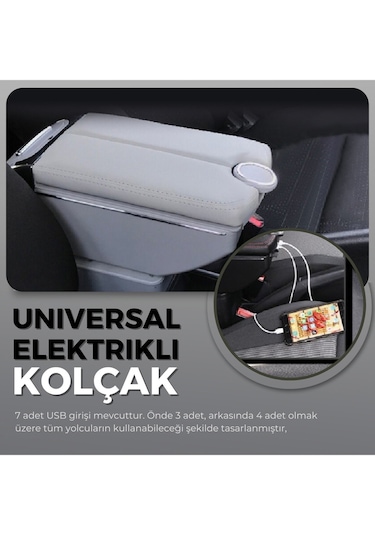 Oto Kolçak Kol Dayama Çift Açılır 7 Usb Girişli Tüm Araçlara