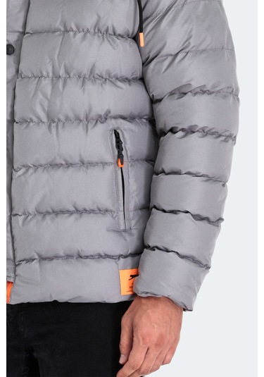 Slazenger Salıne Erkek Kapüşonlu Şişme Gri Mont & Kaban Gri