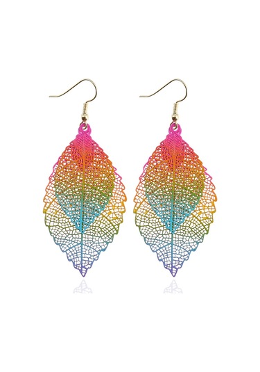 Çift Katmanlı Yapraklar Püskül Küpe Basit Retro Metal Yaprak Kulaklar Süsler Royalblue Sarı