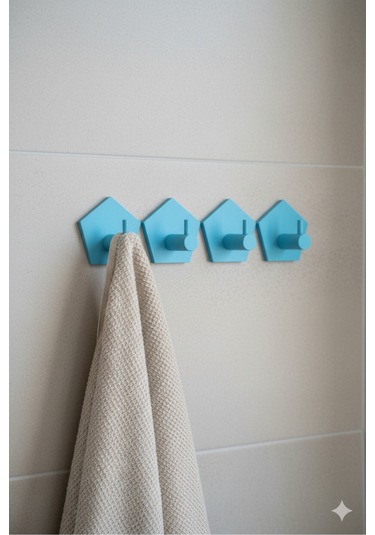 4 Lü Askılık Havlu Askısı, Bornoz Askısı, Kapı Arkası, Duvara Monte, Dayanıklı Malzeme, Mavi 71 Mavi