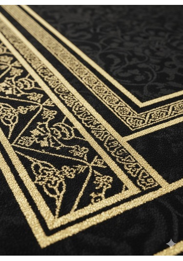 Siyah Seccade Ve Namazlık Dijital Baskılı Yumuşak Diz Acıtmaz Siyah - Altın