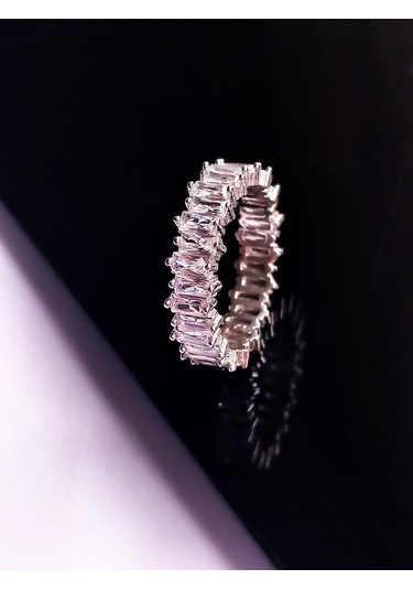 Gümüş Zirkon Taşlı Tam Tur Tasarım Trend Kadın Yüzük