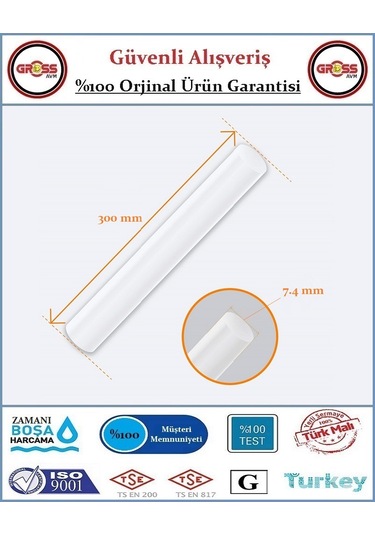 Çubuk Mum Silikon Şeffaf - 7.4x300mm Ince - 10 Adet