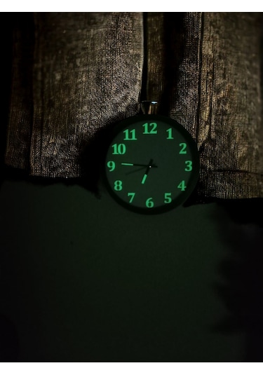 Fosforlu Gece Karanlıkta 5 Saat Parlayan Duvar Saati Çap 30 Cm Beyaz